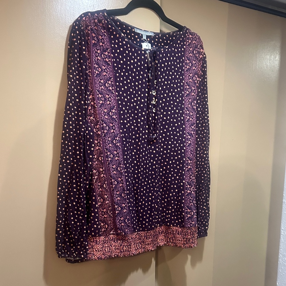 Daniel Rainn Plum and Rose Patterned Blouse